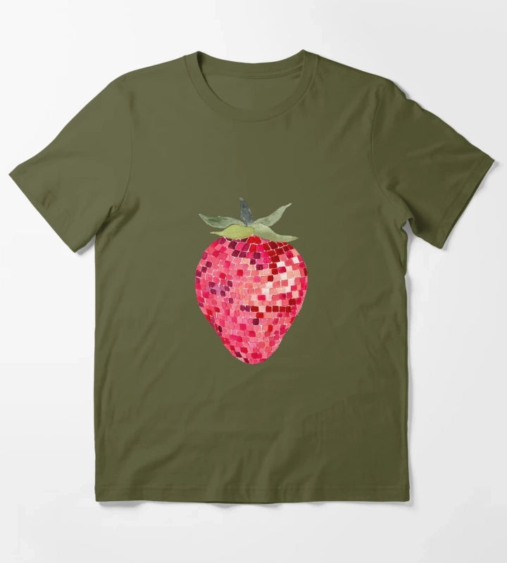 Disco Ball Strawberry T-Shirt Olive Green