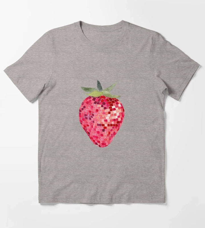 Disco Ball Strawberry T-Shirt Heather Grey