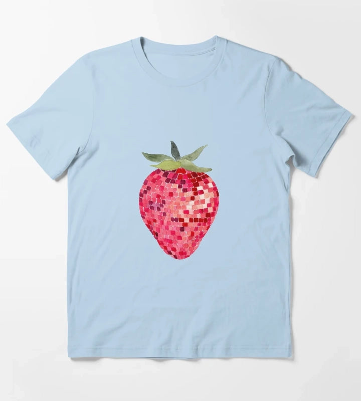 Disco Ball Strawberry T-Shirt Sky Blue