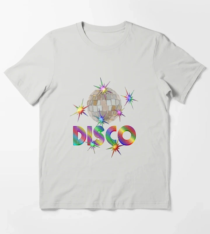 Disco Ball with Shiny Stars T-Shirt Light Grey