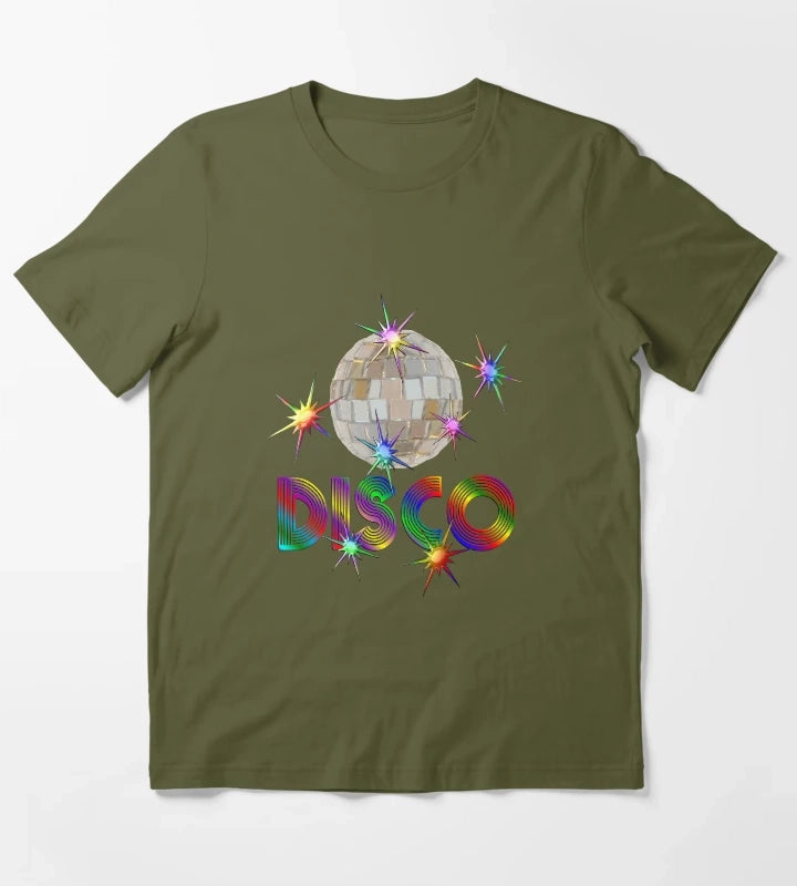 Disco Ball with Shiny Stars T-Shirt Olive Green