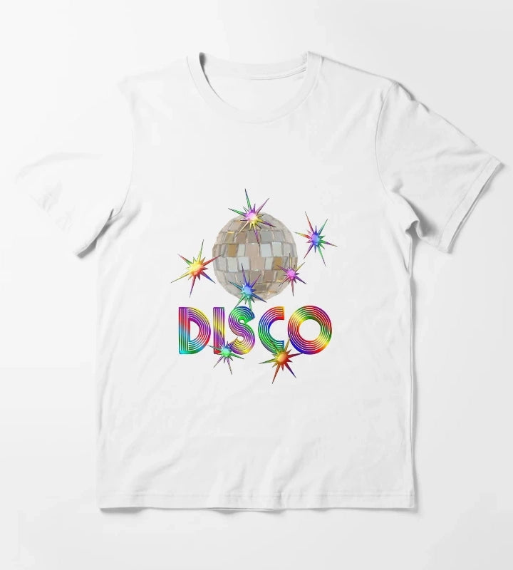 Disco Ball with Shiny Stars T-Shirt White
