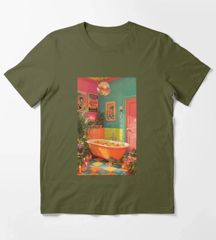 Disco Bathroom V1 T-Shirt Olive Green