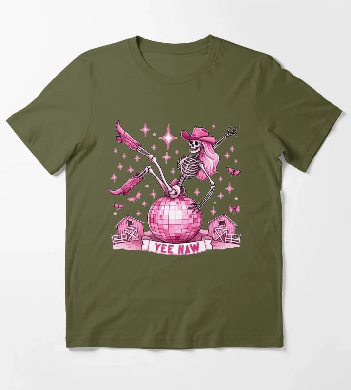 Disco Cowgirl Funny skeleton Disco Cowgirl T-Shirt Olive Green