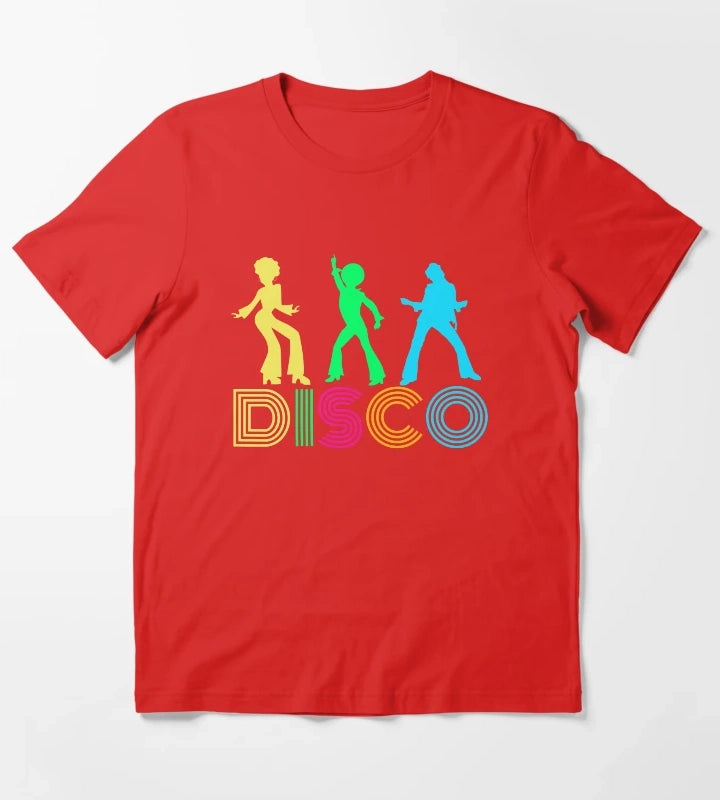Disco Dancers and Funky 70s Text T-Shirt Red