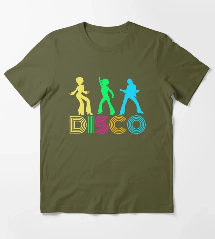 Disco Dancers and Funky 70s Text T-Shirt Olive Green