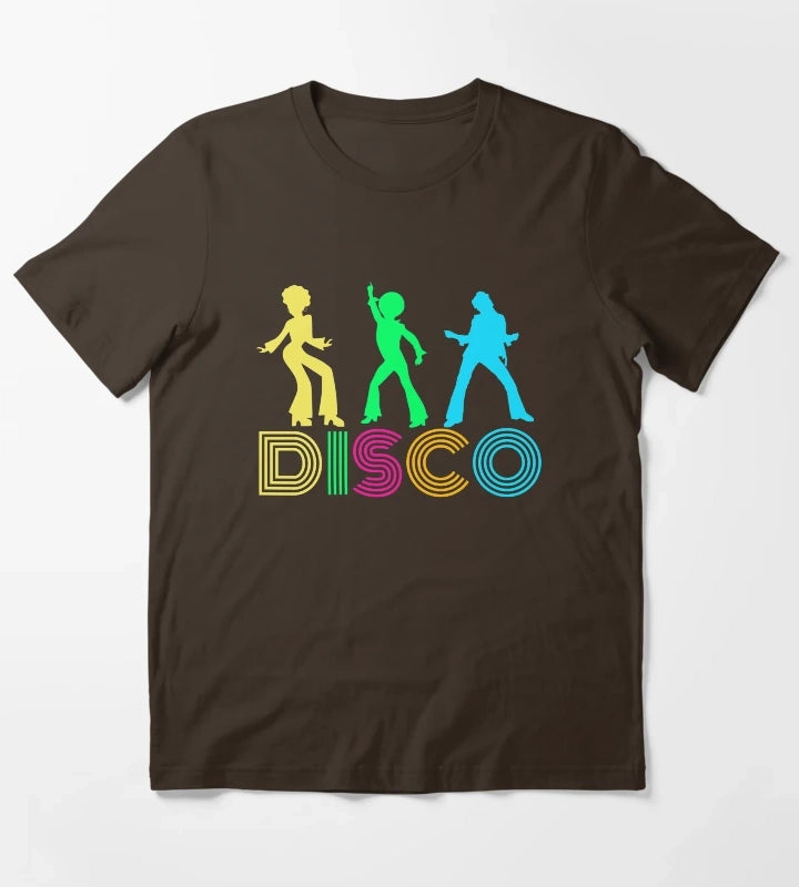 Disco Dancers and Funky 70s Text T-Shirt Brown