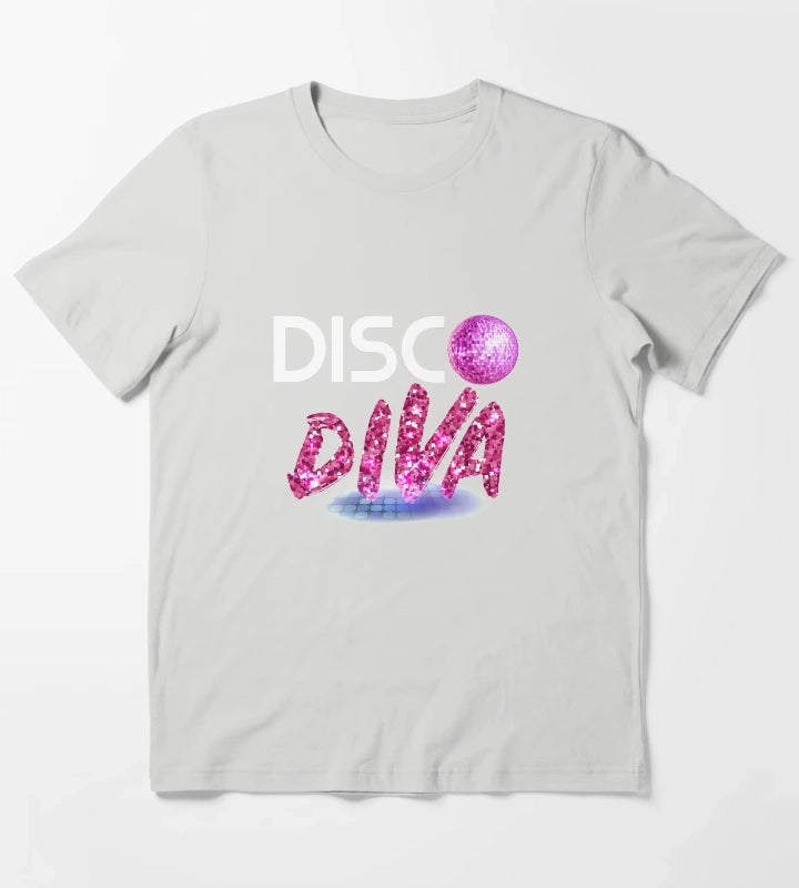 Disco Diva Tee Retro 70s product Vintage 80s print T-Shirt Light Grey