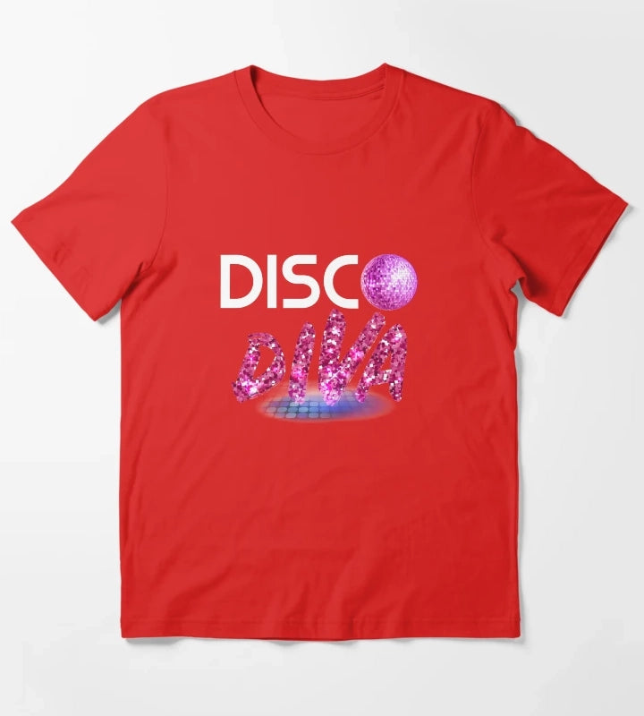 Disco Diva Tee Retro 70s product Vintage 80s print T-Shirt Red