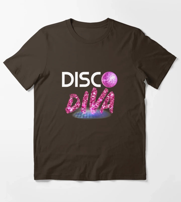 Disco Diva Tee Retro 70s product Vintage 80s print T-Shirt Brown