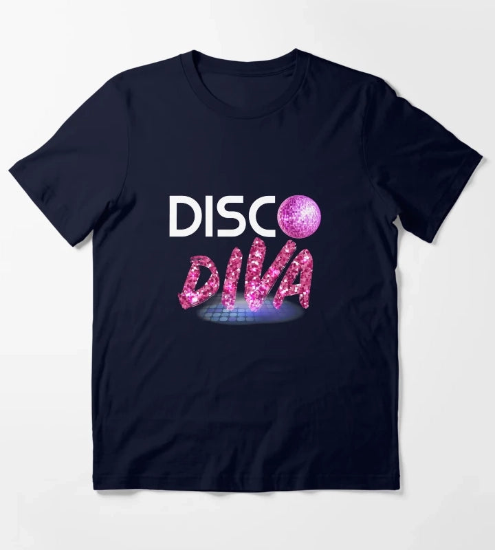 Disco Diva Tee Retro 70s product Vintage 80s print T-Shirt Navy