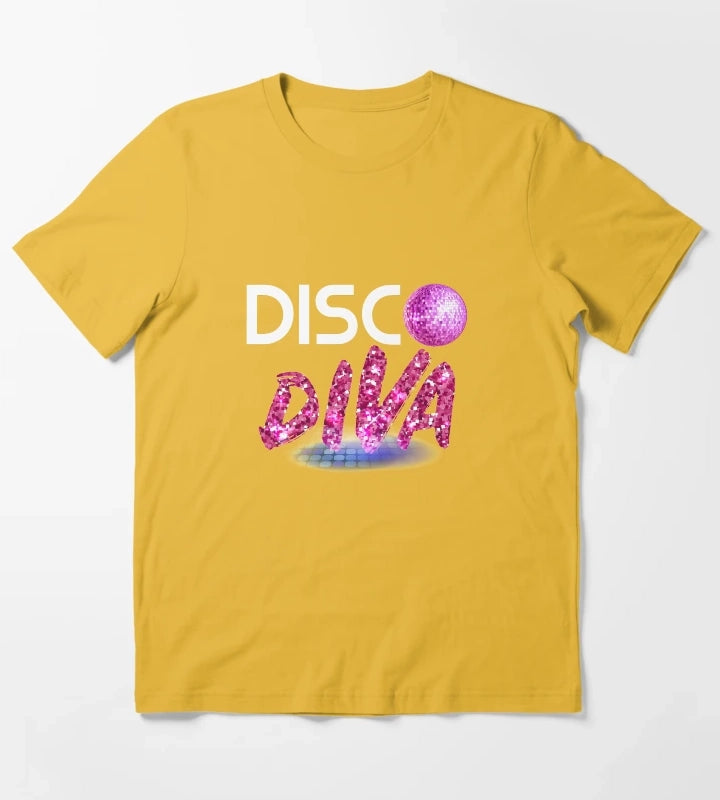 Disco Diva Tee Retro 70s product Vintage 80s print T-Shirt Yellow