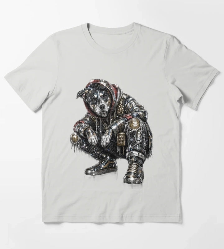 Disco Dog Mosaic Streetwear Puppy T-Shirt Light Grey