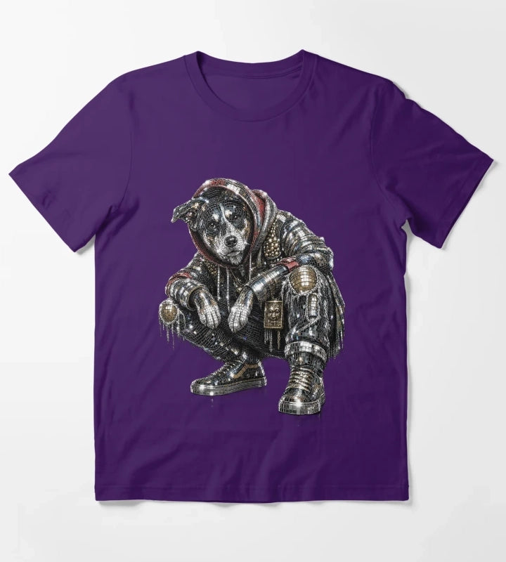Disco Dog Mosaic Streetwear Puppy T-Shirt Purple