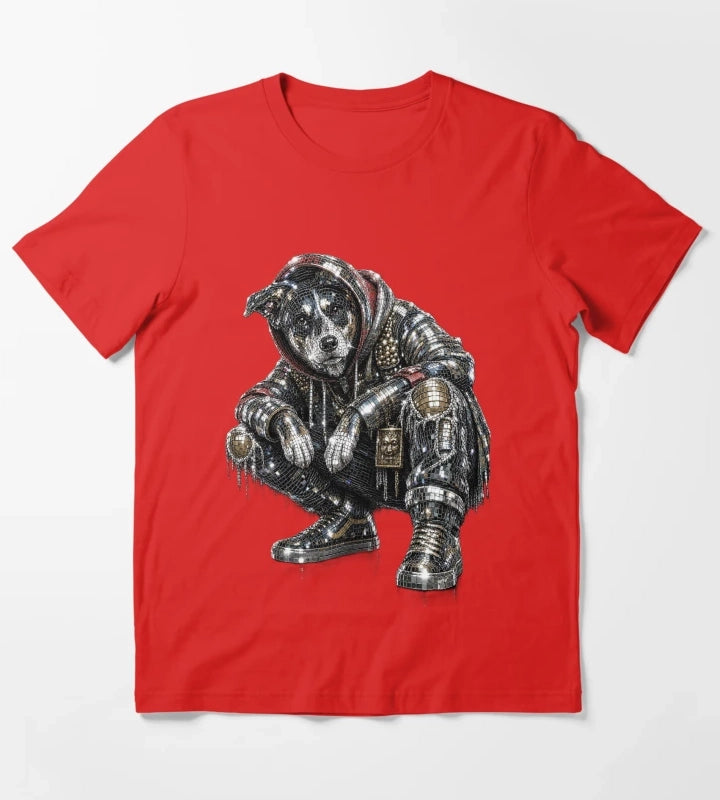 Disco Dog Mosaic Streetwear Puppy T-Shirt Red