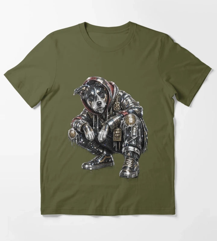 Disco Dog Mosaic Streetwear Puppy T-Shirt Olive Green
