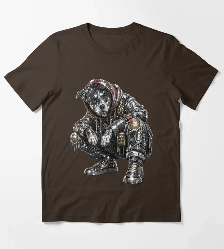 Disco Dog Mosaic Streetwear Puppy T-Shirt Brown