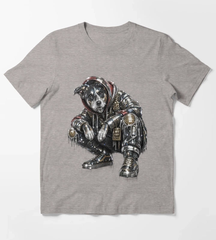 Disco Dog Mosaic Streetwear Puppy T-Shirt Heather Grey