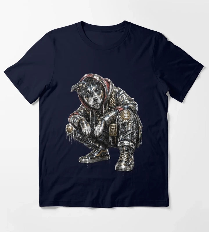 Disco Dog Mosaic Streetwear Puppy T-Shirt Navy
