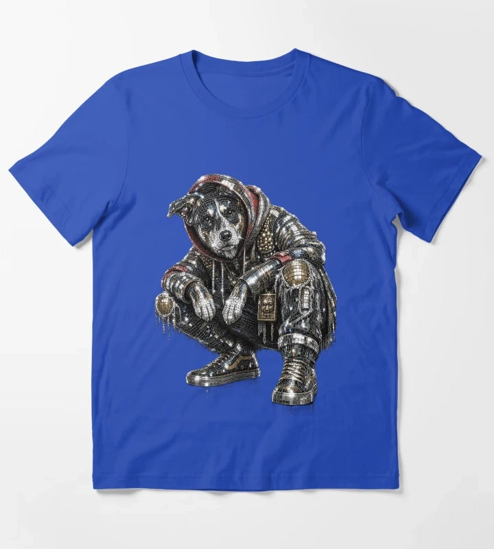 Disco Dog Mosaic Streetwear Puppy T-Shirt Blue