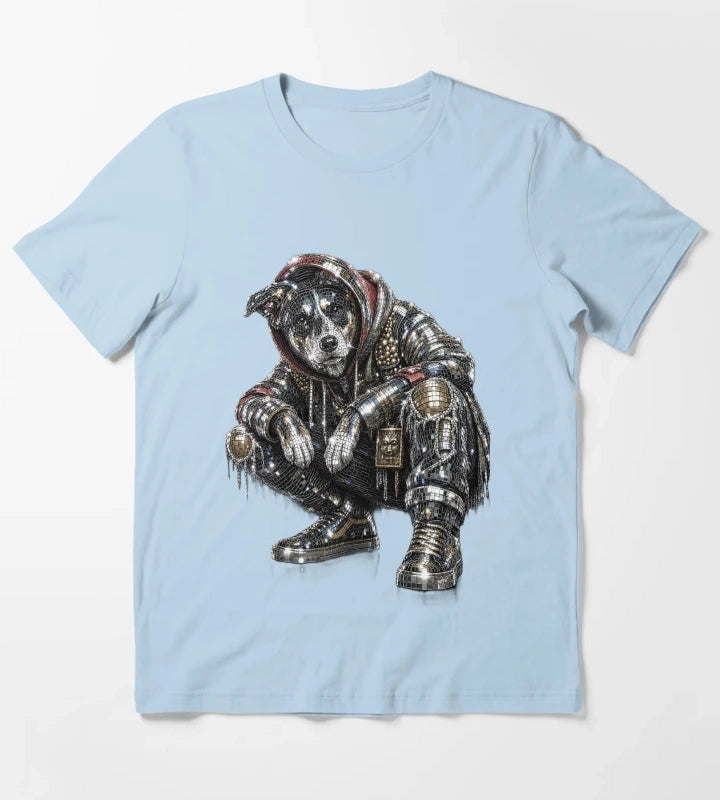 Disco Dog Mosaic Streetwear Puppy T-Shirt Sky Blue