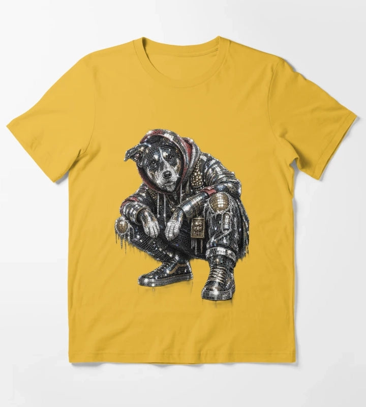 Disco Dog Mosaic Streetwear Puppy T-Shirt Yellow