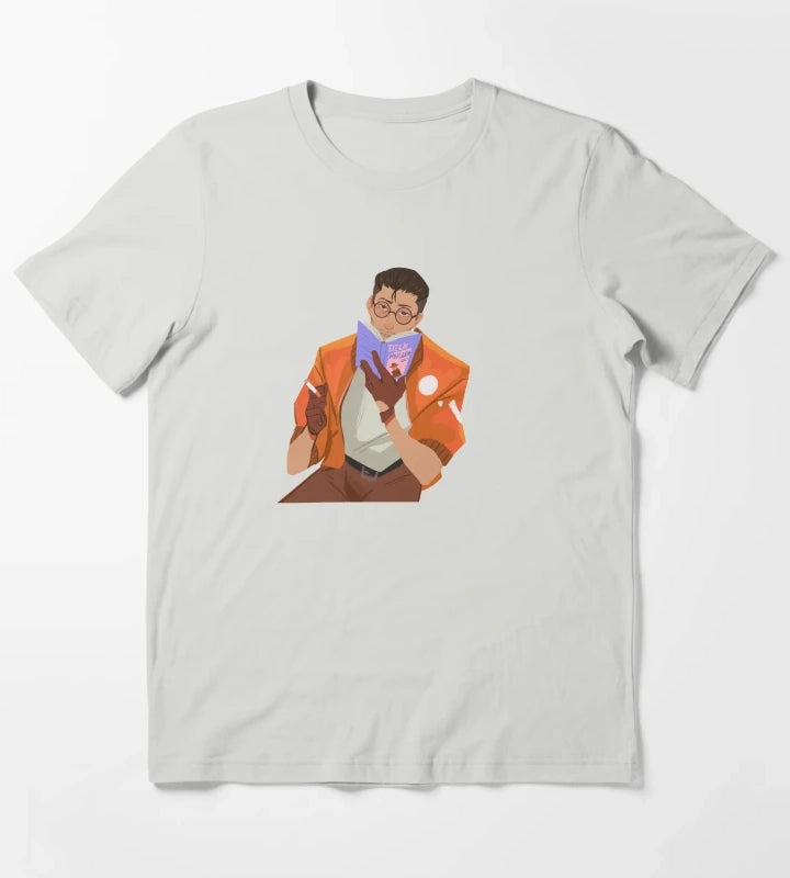 Disco Elysium Kim reading T-Shirt Light Grey