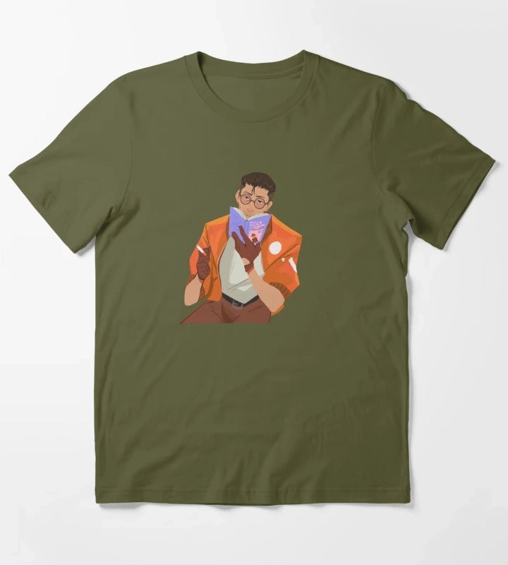Disco Elysium Kim reading T-Shirt Olive Green