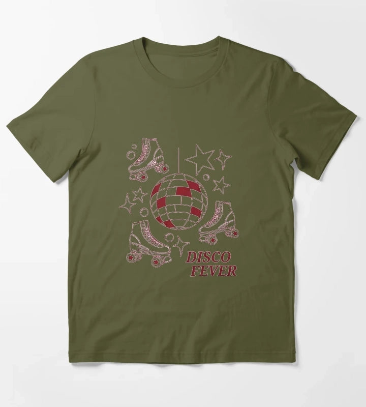 Disco Fever Retro Dance Party Design T-Shirt Olive Green