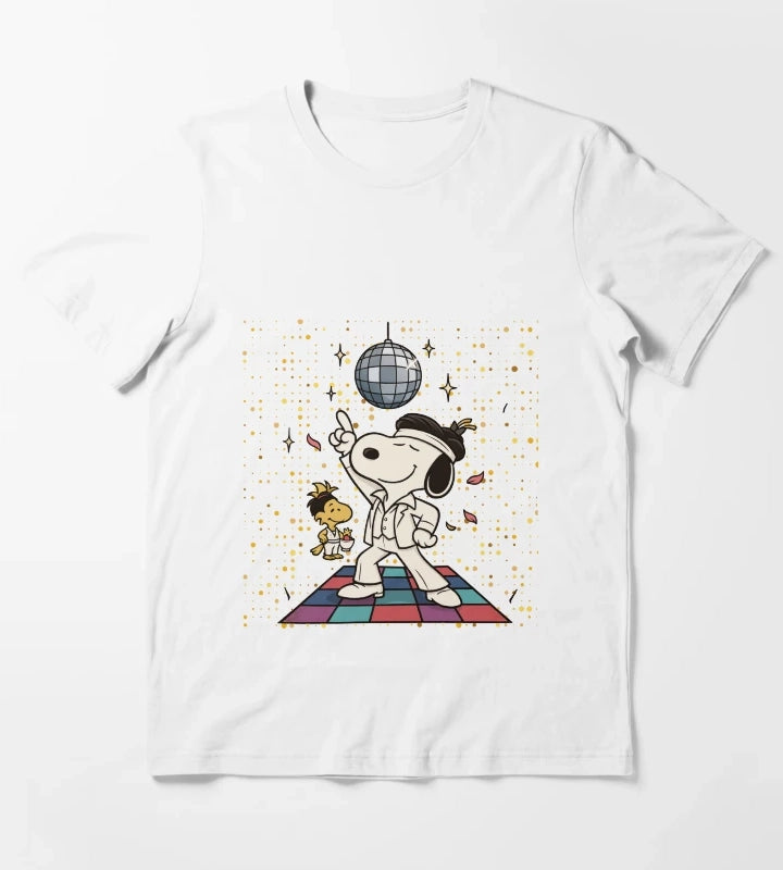 Disco Snoopy 80s Groove Dog Dancing Under Disco Ball T-Shirt White