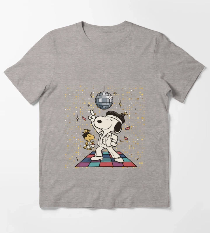 Disco Snoopy 80s Groove Dog Dancing Under Disco Ball T-Shirt Heather Grey