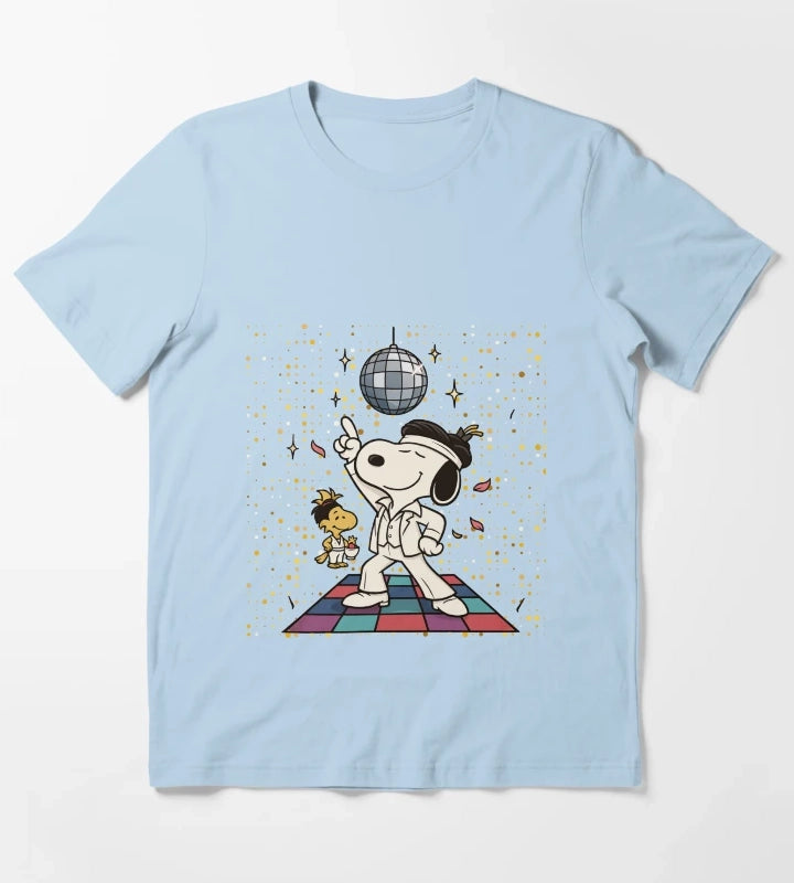 Disco Snoopy 80s Groove Dog Dancing Under Disco Ball T-Shirt Sky Blue
