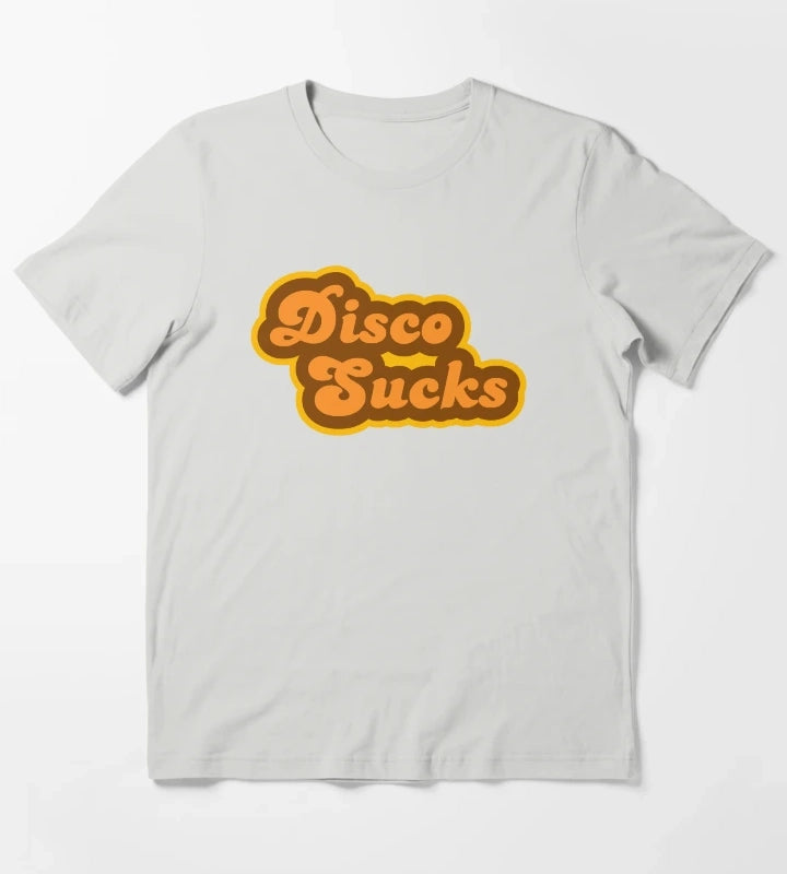 Disco Sucks Retro 70s Logo T-Shirt Light Grey