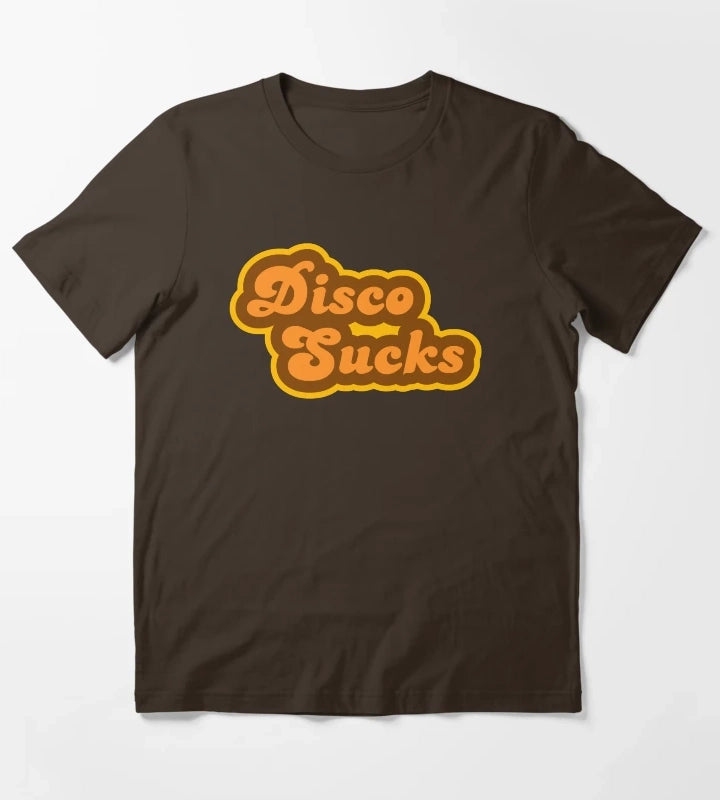Disco Sucks Retro 70s Logo T-Shirt Brown