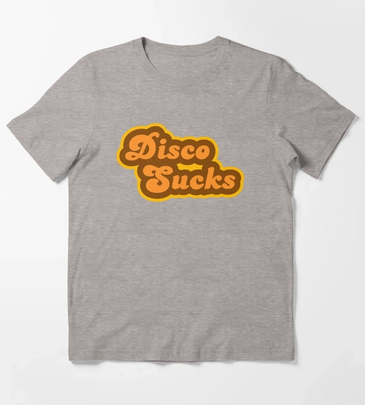 Disco Sucks Retro 70s Logo T-Shirt Heather Grey
