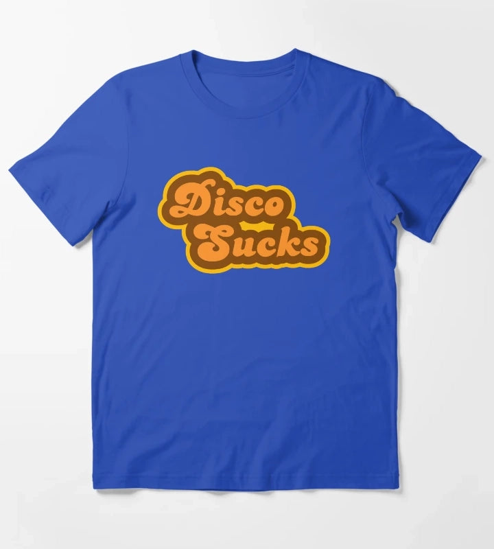 Disco Sucks Retro 70s Logo T-Shirt Blue