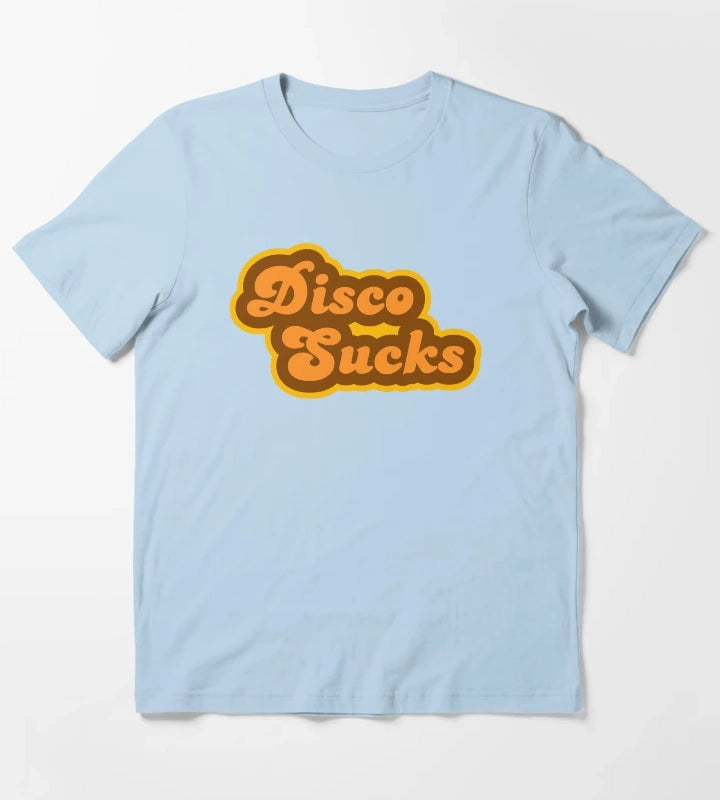 Disco Sucks Retro 70s Logo T-Shirt Sky Blue