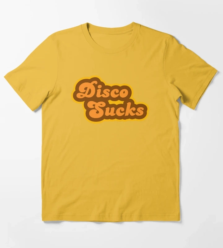 Disco Sucks Retro 70s Logo T-Shirt Yellow