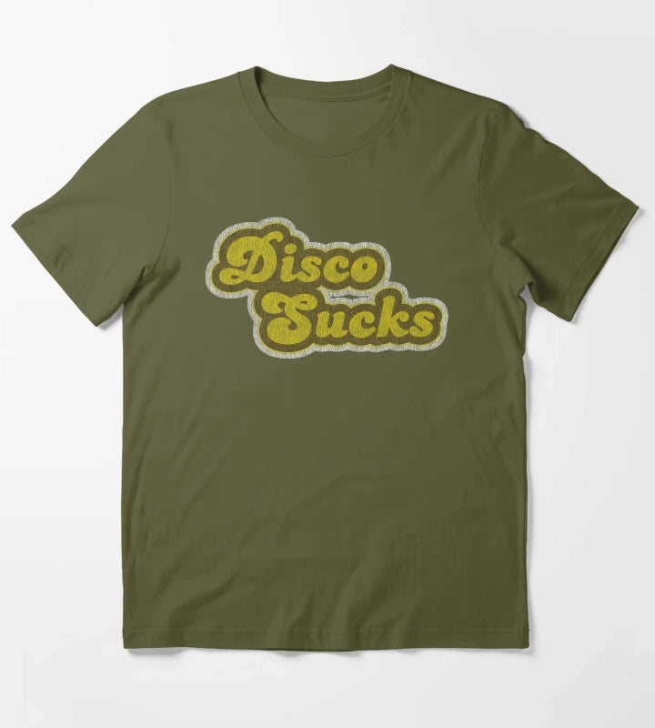 Disco Sucks Vintage Distressed Print Shirt T-Shirt Olive Green