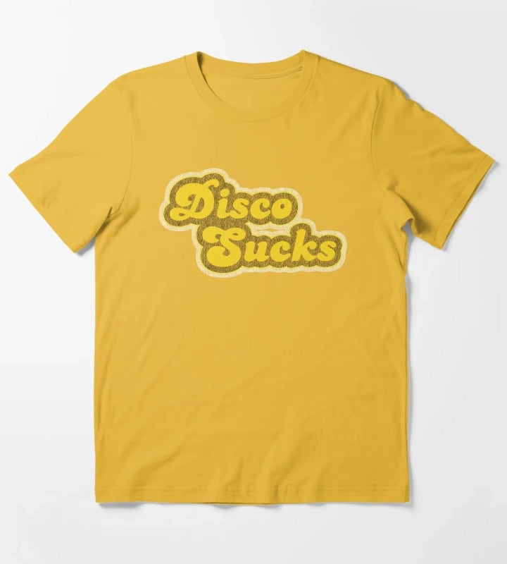 Disco Sucks Vintage Distressed Print Shirt T-Shirt Yellow