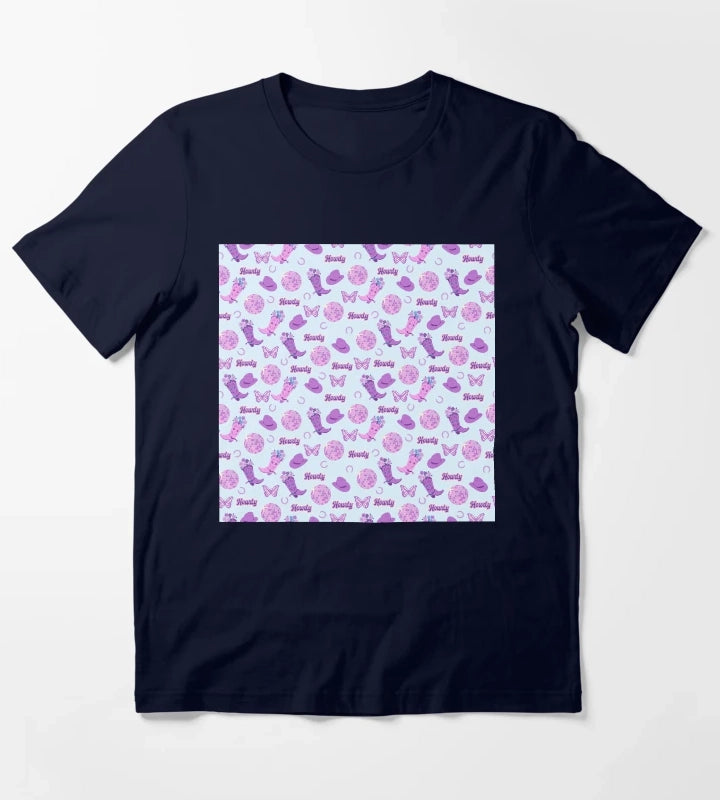 Disco Western Boots Hats Purple Cowgirl Style T-Shirt Navy