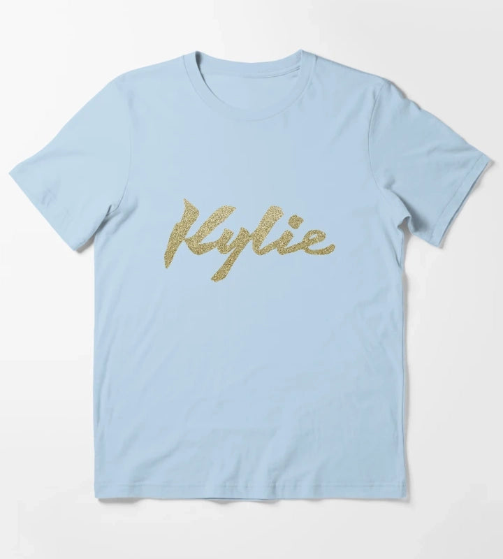 Discoera Kylie Signature Gold Glitter on White T-Shirt Sky Blue