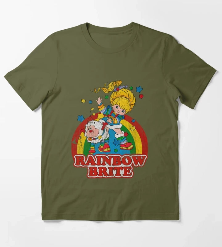 Distressed Rainbow T-Shirt Olive Green