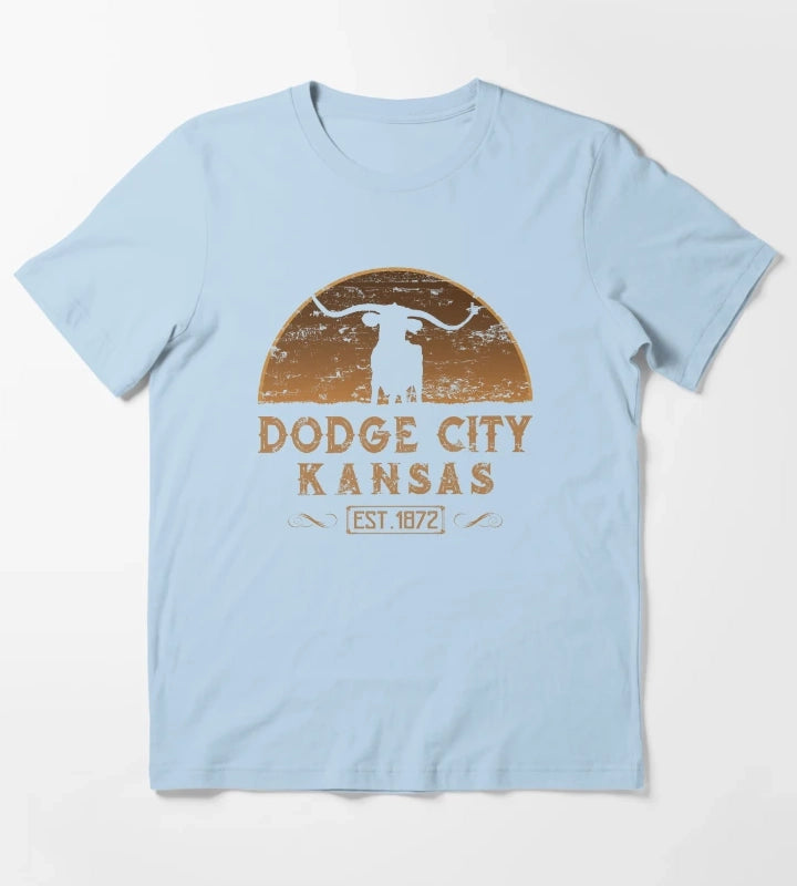 Dodge City Kansas American Wild West T-Shirt Sky Blue
