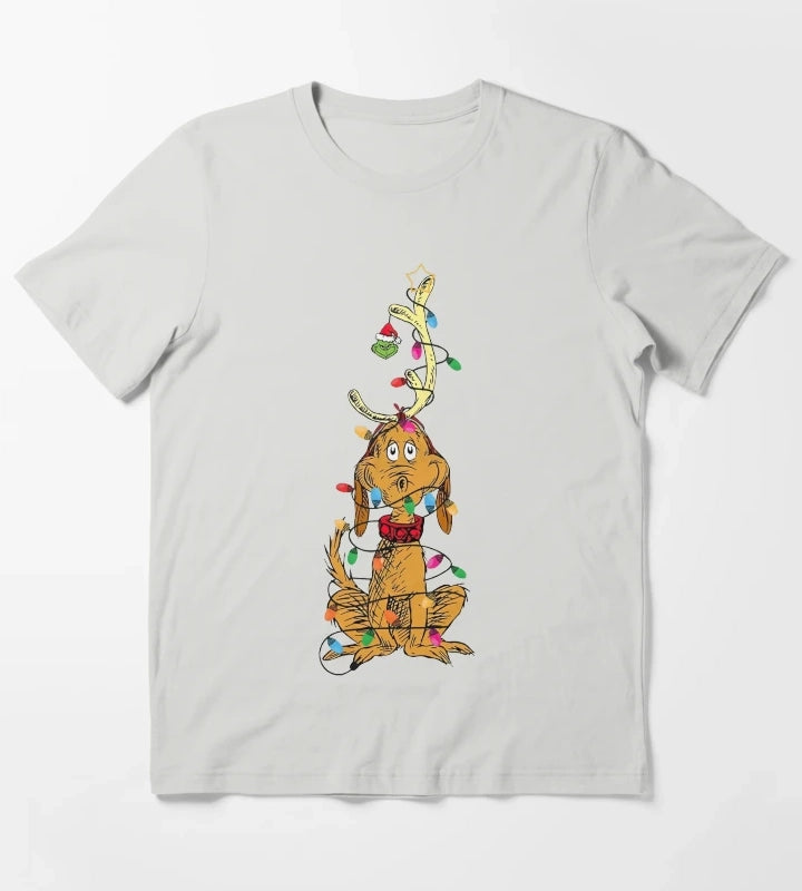 Dog Christmas Light T-Shirt Light Grey
