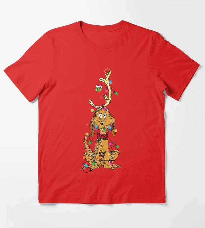 Dog Christmas Light T-Shirt Red