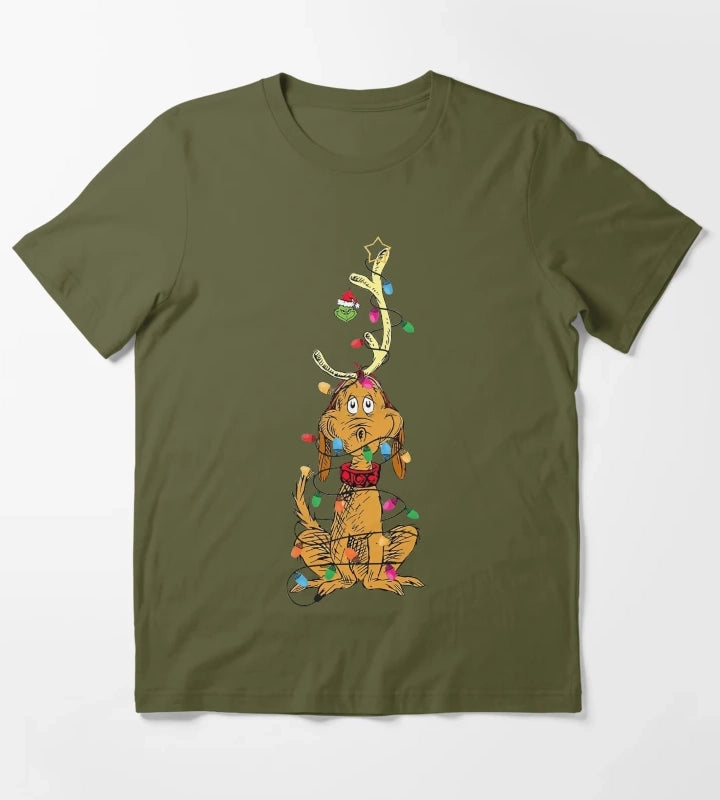 Dog Christmas Light T-Shirt Olive Green