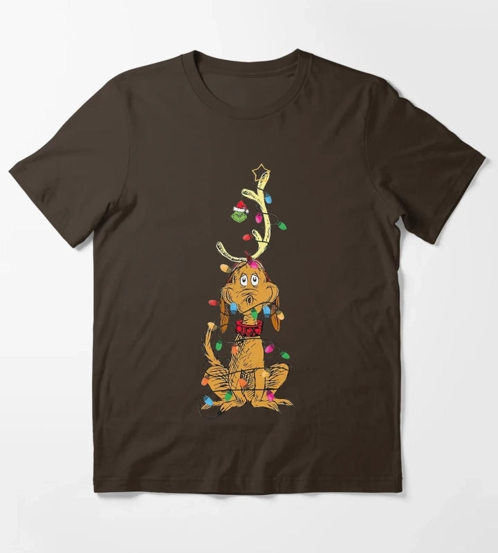 Dog Christmas Light T-Shirt Brown