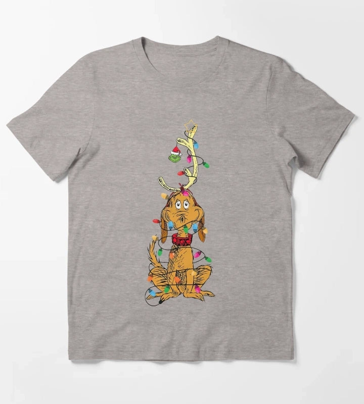 Dog Christmas Light T-Shirt Heather Grey