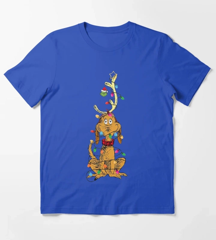 Dog Christmas Light T-Shirt Blue